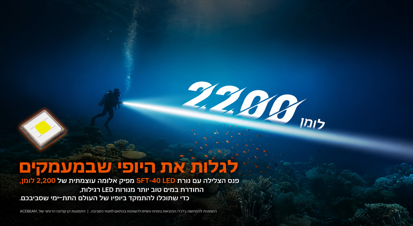 Acebeam D20 2.0 – נורת SFT-40 ועוצמת הארה בעברית